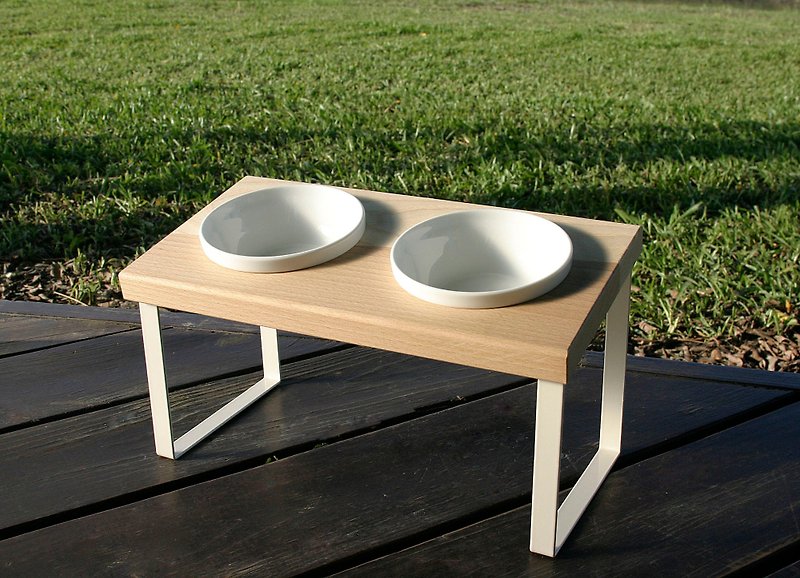 [Mao furniture] lunch buffet - double bowl / bevel - Pet Bowls - Wood 