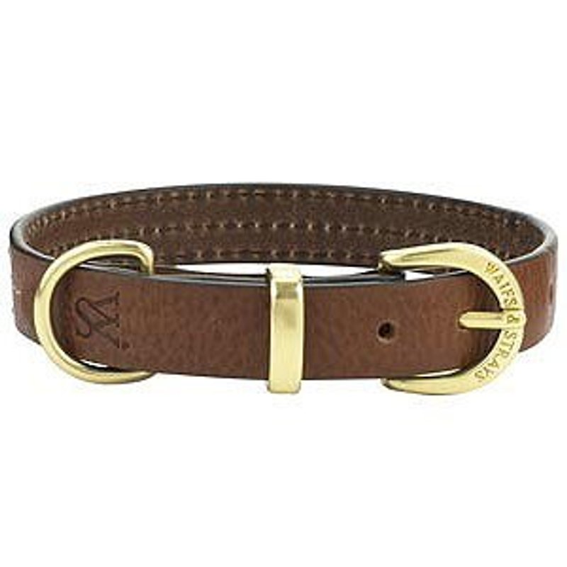 [W&S] Three-line leather collar XS-available in brown and black - ปลอกคอ - หนังแท้ สีส้ม