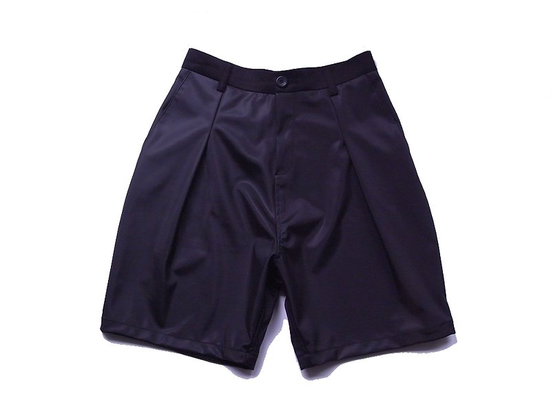 Stone'As Leather Short Pants / imitation leather pants - Men's Shorts - Other Materials Black