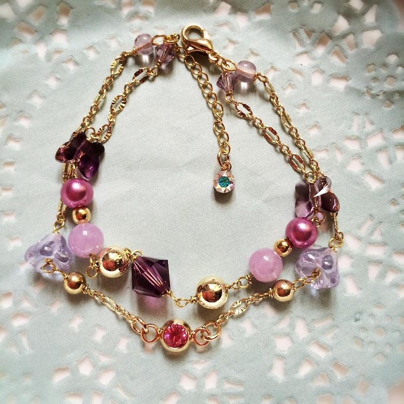 [Atelier A.] Christmas Collection Classic Double Chain Crystal Bracelet (Fantasy Violet Psychedelic Purple) - สร้อยข้อมือ - วัสดุอื่นๆ หลากหลายสี