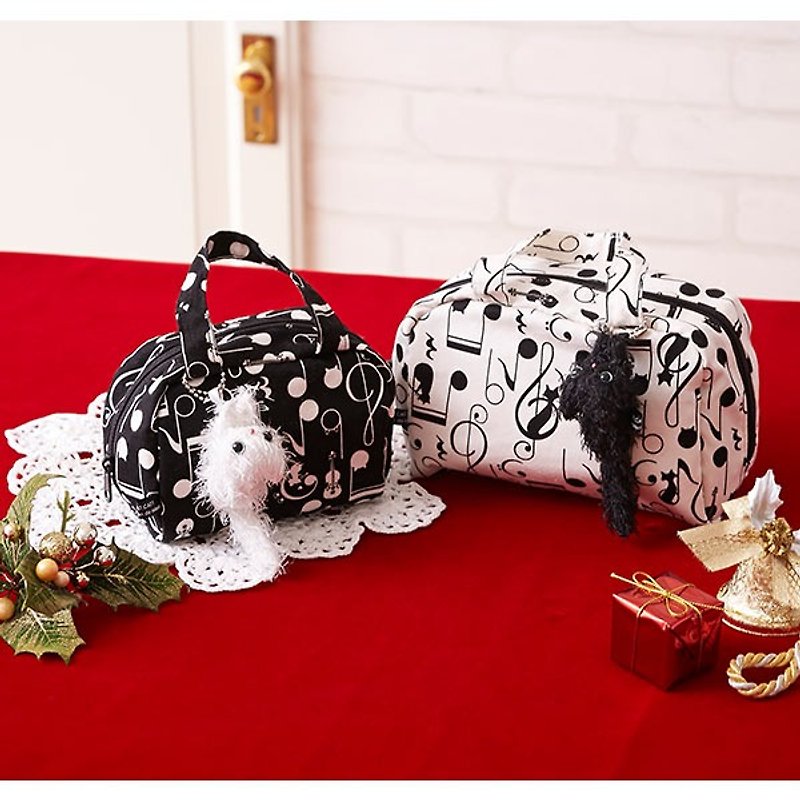 Clearance Specials-Musical Note Cat Tote Bag/Cosmetic Bag (S) with White Cat Strap - กระเป๋าเครื่องสำอาง - วัสดุอื่นๆ หลากหลายสี