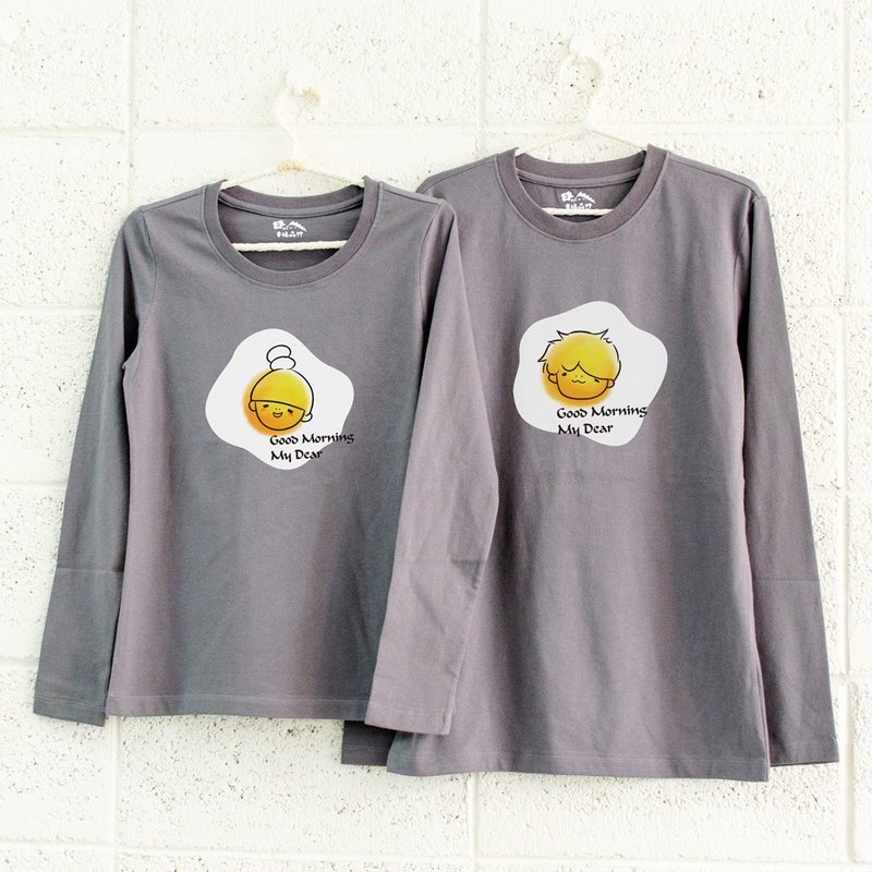 【情人節禮物】早安 早安! 情侶裝 姊妹裝 棉T 長袖T-shirt - 女 T 恤 - 棉．麻 黑色