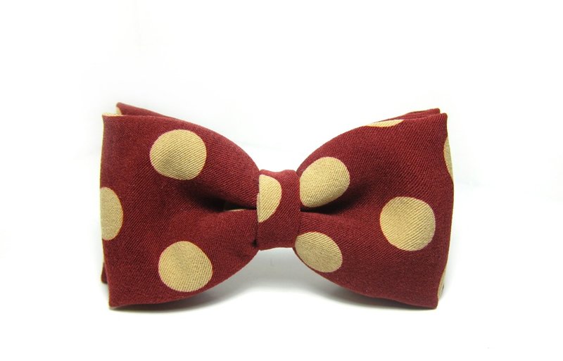 ▲大圓點點領結-栗紅米Hand-made Bow Tie - 領帶/領帶夾 - 其他材質 紅色