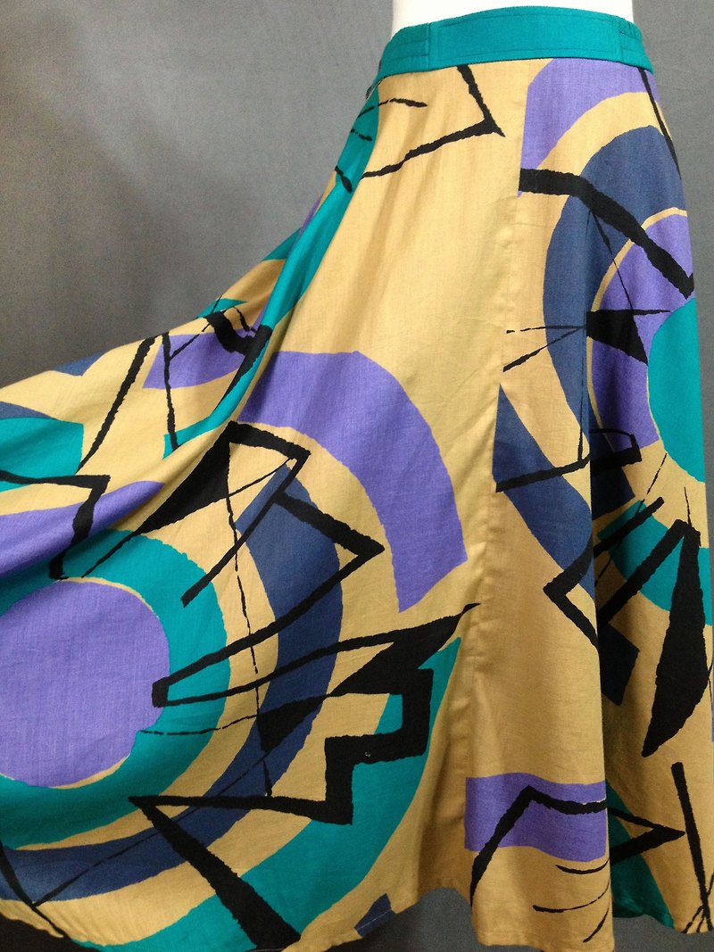 Ping-pong vintage [vintage dress / big artists totem big skirt pocket vintage dress] VINTAGE retro geometric back overseas - Skirts - Other Materials Multicolor