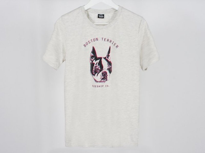 3D波士頓 Boston Terrier 男生 - 男 T 恤 - 棉．麻 