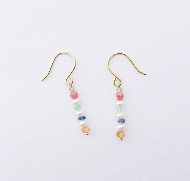 | Touch of moonlight | more minimalist lines gemstone earrings packet k gold - ต่างหู - เครื่องเพชรพลอย หลากหลายสี