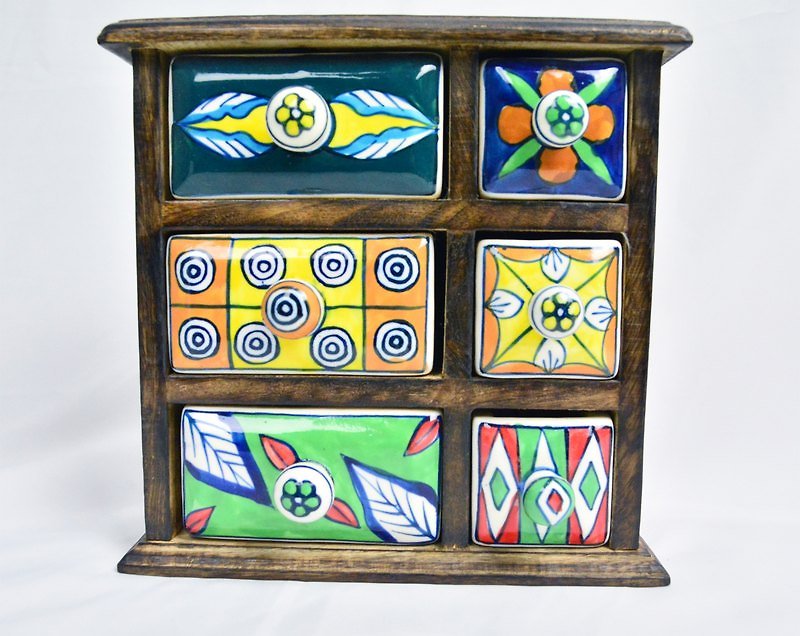 六格陶瓷小木櫃_公平貿易 - 裝飾/擺設  - 其他材質 多色