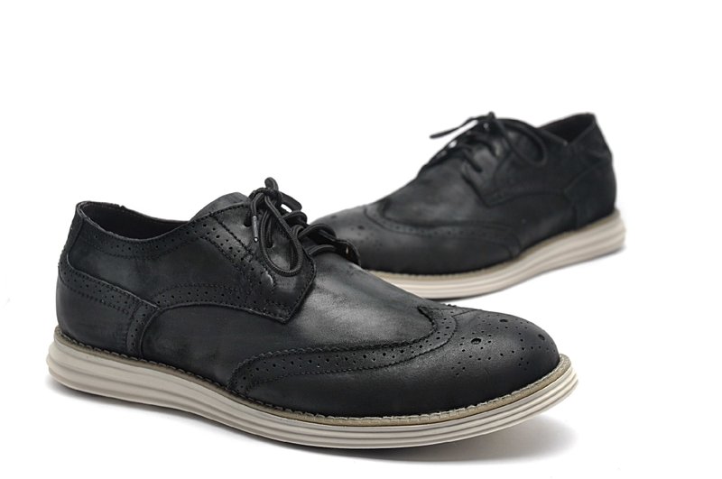 寺孝良品 機能性輕量減震舒適真皮透氣牛津鞋 WINGTIPS 低調黑 - 男休閒鞋 - 真皮 黑色