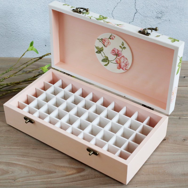 浪漫玫瑰花園 50格實木精油木盒 10ml essential oil wooden box - 香氛/精油/擴香 - 木頭 粉紅色
