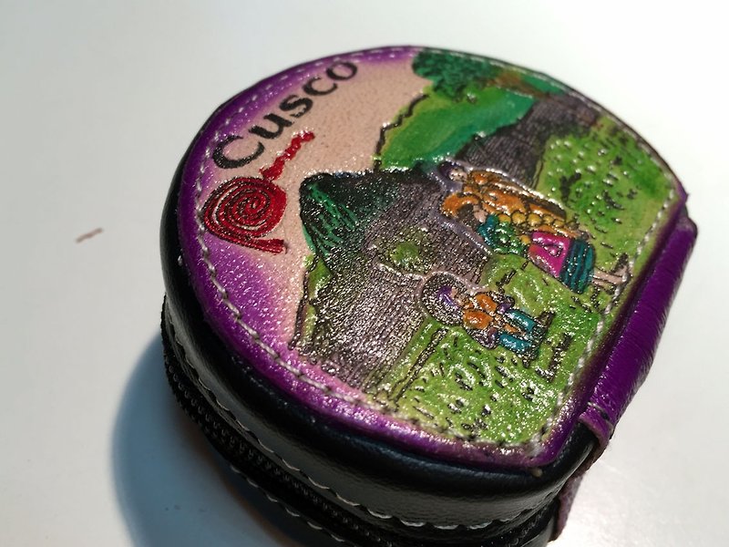 多彩祕魯立體貝殼零錢包-紫 - 長短皮夾/錢包 - 真皮 紫色