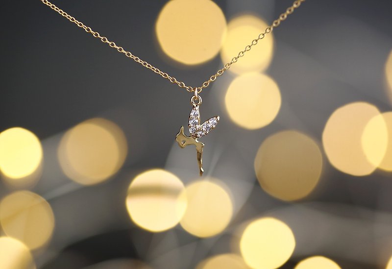 [14KGF] Necklace, CZ Tiny Tinker Bell - Necklaces - Other Metals Gold