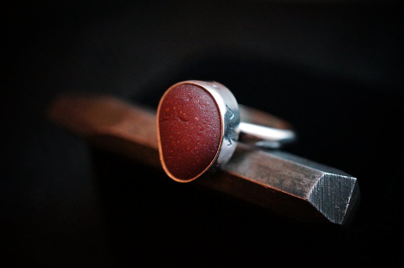 【janvierMade】England Seaglass Sterling Silver Ring / Genuine Red Seaglass Ring / 925 Sterling Silver Handmade - General Rings - Gemstone Red