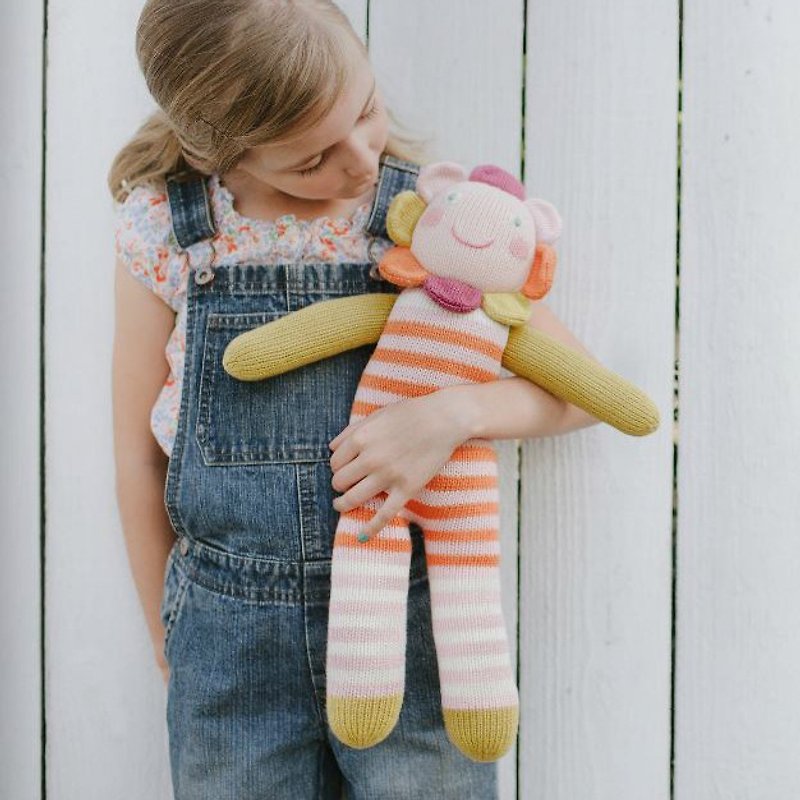American Blabla Kids | Cotton Knitted Doll (Large)-Striped Small Flowers - ตุ๊กตา - วัสดุอื่นๆ สีส้ม
