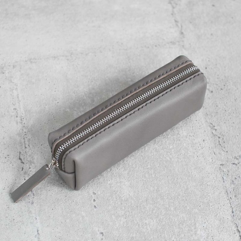 Gray classy Leather Pencil Case/Pen Pouch - Pencil Cases - Genuine Leather Gray