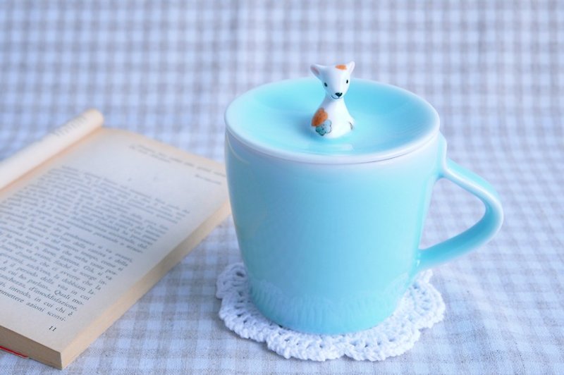 三浅陶瓷原创小花鹿茶杯咖啡盖杯牛奶杯萌物创意生日礼物水杯杯子 - 茶壺/茶杯/茶具 - 其他材質 綠色
