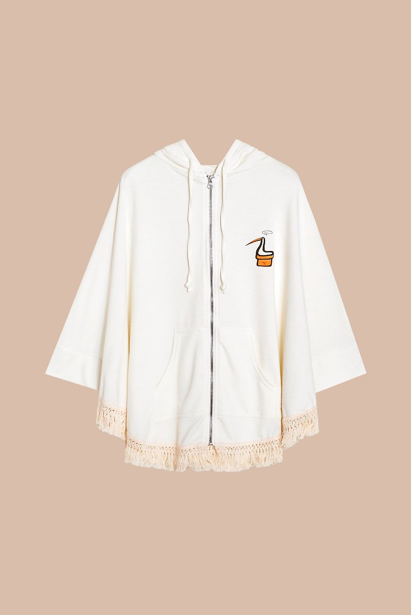 [Ink recommended] the words are in the heart of the head / long mouth birds boo hood cloak coat - Women's Casual & Functional Jackets - Other Materials White