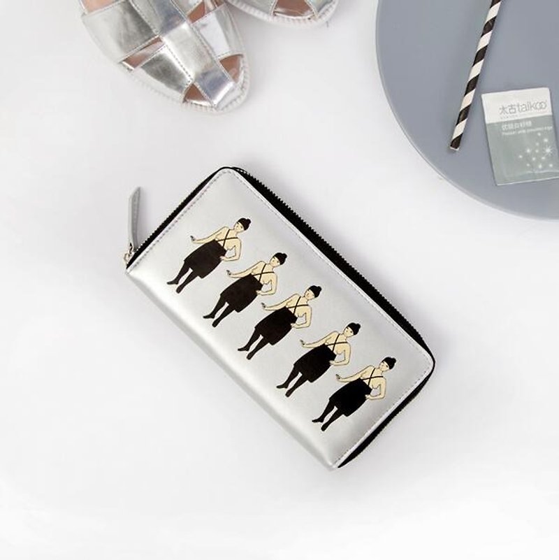 YIZISTORE ladylady series leather printing long wallet - silver half-naked - กระเป๋าสตางค์ - หนังแท้ 