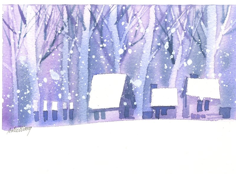 聖誕節「療癒系樹林系列1-79」水彩手繪限量版明信片/賀卡