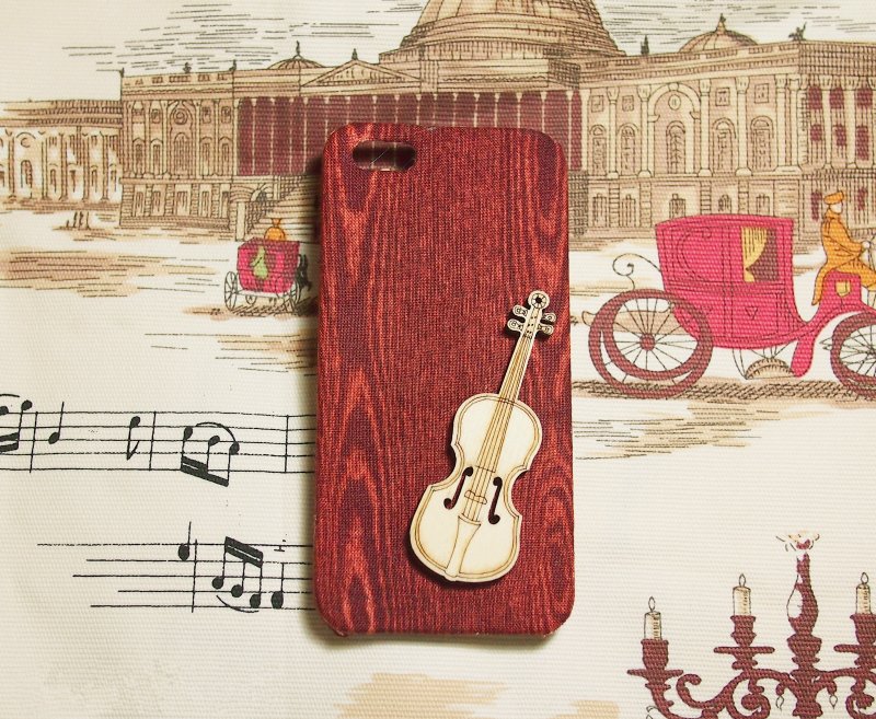 Birthday Gift Classical Wood Grain Cloth Violin Cover Phone Case HTC One 2 M8 M7 mini J Apple iPhone 5s 5 4s 4 - เคส/ซองมือถือ - วัสดุอื่นๆ สีนำ้ตาล