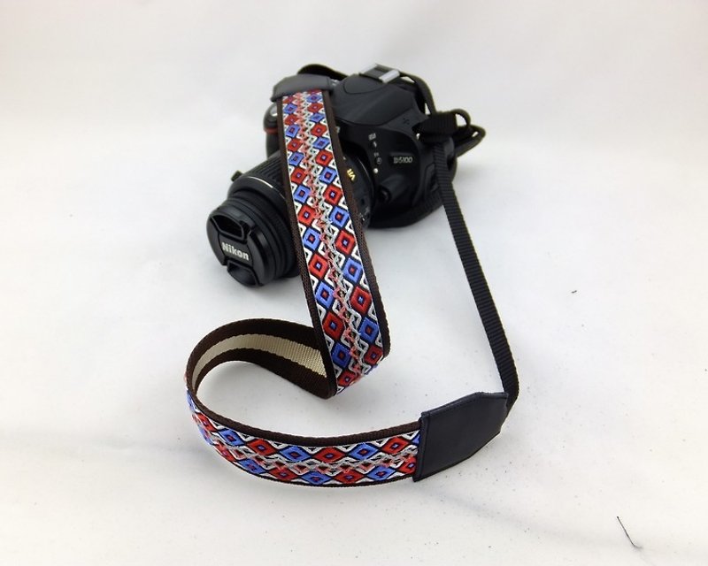 相機背帶 個性客製 可印字 真皮拼接 刺繡花紋  民族風039 - 相機帶/腳架 - 其他材質 藍色