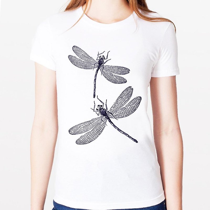 Dragonfly Girls Short Sleeve T-shirt-2 Color Dragonfly Insect Natural Animal Environmental Protection Wenqing Art Design Fashionable Fashion Simple Simple - Women's T-Shirts - Other Materials Multicolor