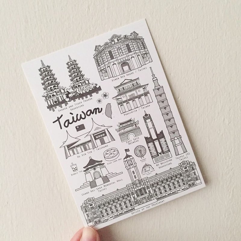 Taiwan Travel Postcard (Black & White) - การ์ด/โปสการ์ด - กระดาษ สีดำ