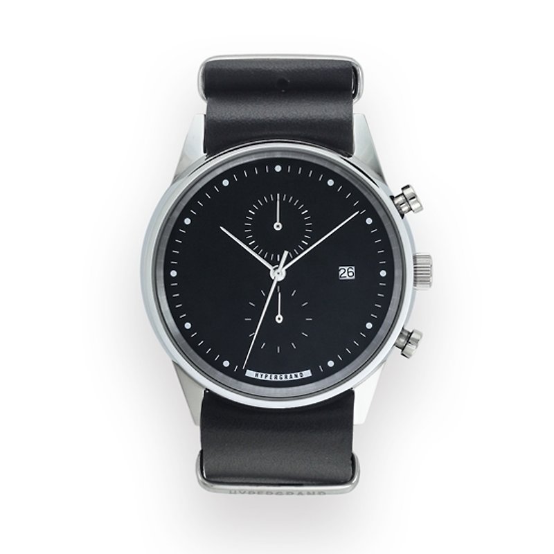 HYPERGRAND - MAVERICK CHRONO BLACK LEATHER / 冷鋼雙眼計時系列 - 經典黑皮革手錶  (拋光銀) - 女裝錶 - 其他材質 黑色