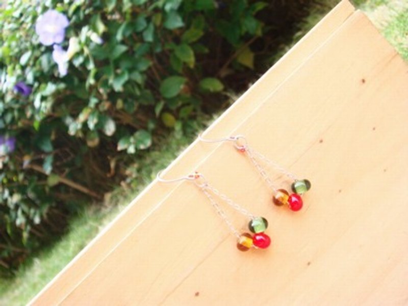 柚子林手工琉璃 - 琉璃耳環 - 緣 - 三色 - 可改夾式 - 耳環/耳夾 - 玻璃 多色
