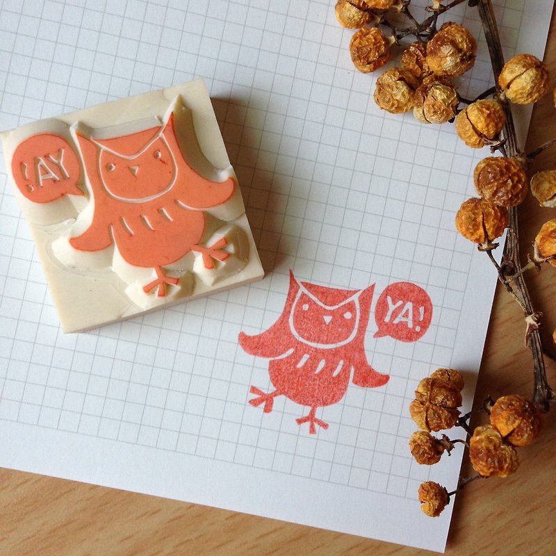 SAY YA, the black owl! Hand made rubber stamp - Stamps & Stamp Pads - Other Materials Orange