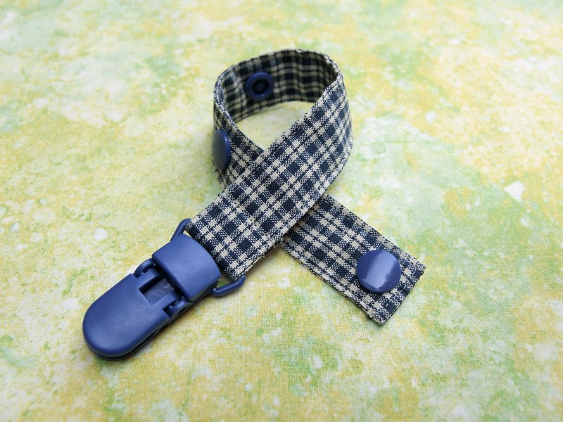 Blue grid-clip-on pacifier chain / toy belt - Bibs - Other Materials Blue