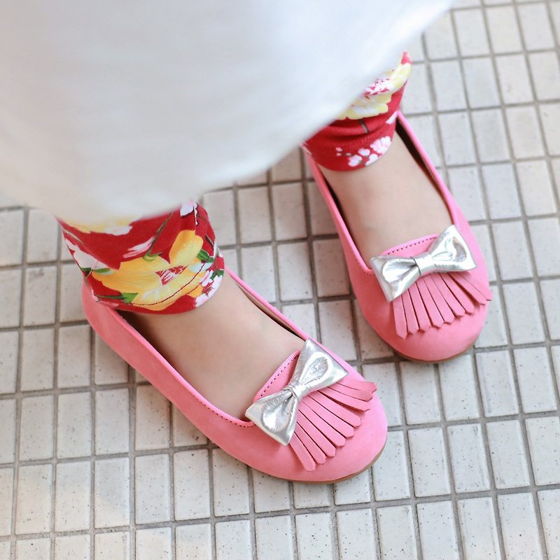 Taiwan-made fringed girls doll shoes-berry powder - รองเท้าเด็ก - หนังแท้ สึชมพู