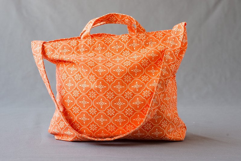 長短把提袋/玻璃海棠花紋/花瓣橘紅 - 側背包/斜孭袋 - 其他材質 