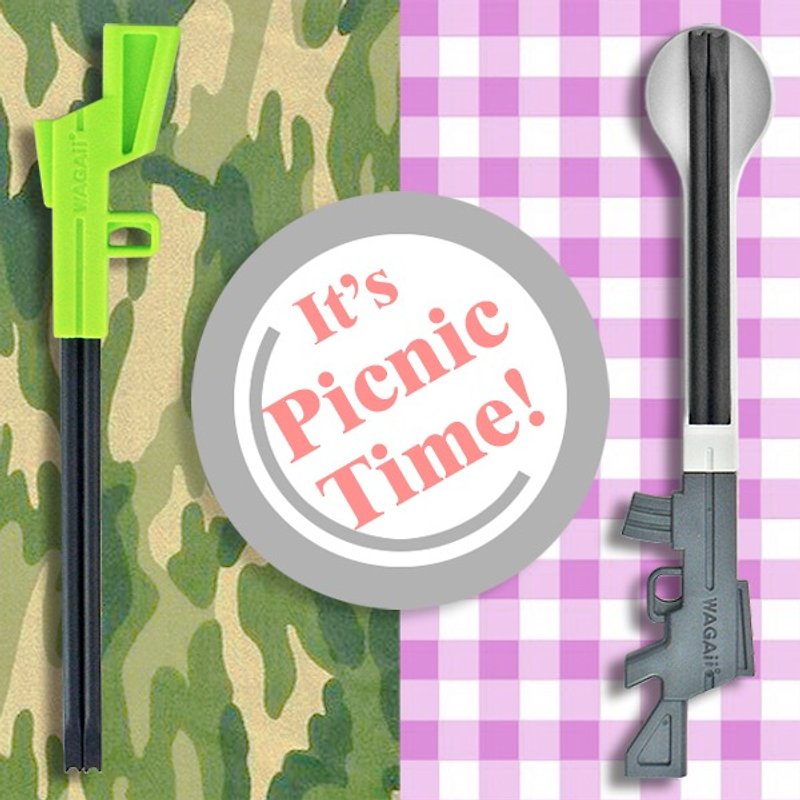 【Rifle Chopsticks】Picnic Set / Reusable Chopsticks / Spoon / Tableware - Green & Modern Black - ตะเกียบ - พลาสติก สีเขียว