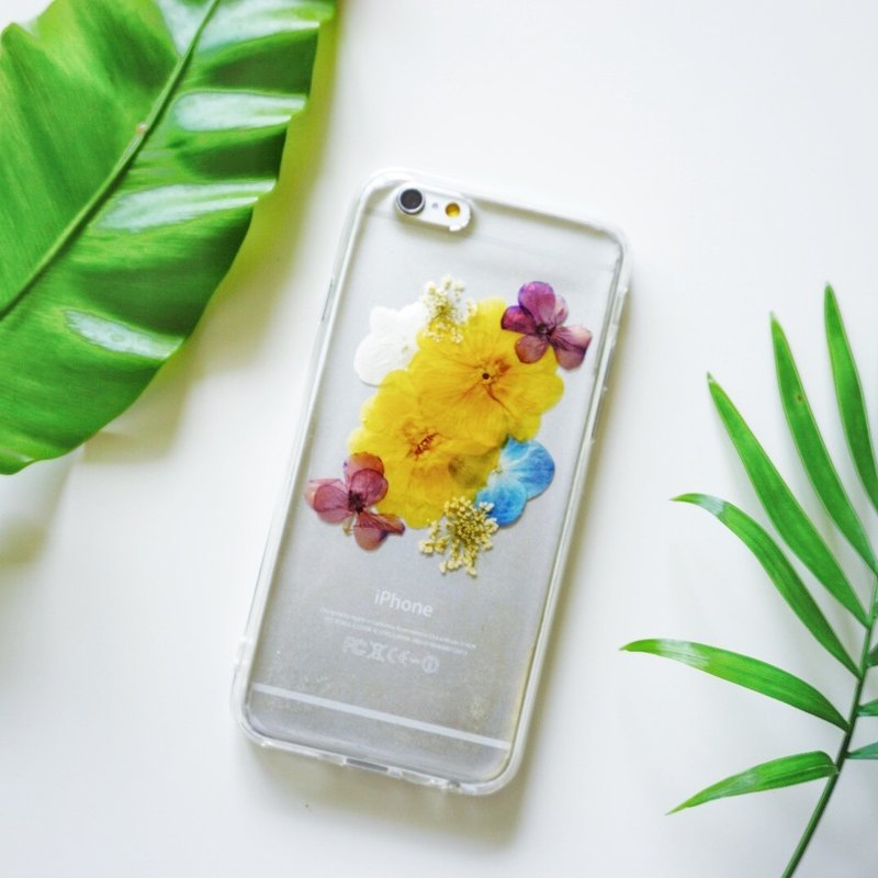 簡約淡雅系列-小黃花// 植物標本 押花手機殼 iphone 5/5s/SE/6/6s/6 plus/6s plus/7/7plus/Samsung S4/S5/S6/S6Edge/S7/S7Edge/Note3/Note4/Note5 - 手機殼/手機套 - 矽膠 藍色