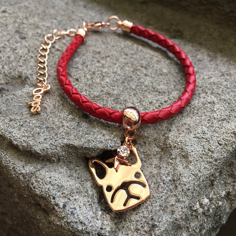 Oops method bucket head * braided leather cord bracelet-Valentine's Day gift- - Bracelets - Genuine Leather Red