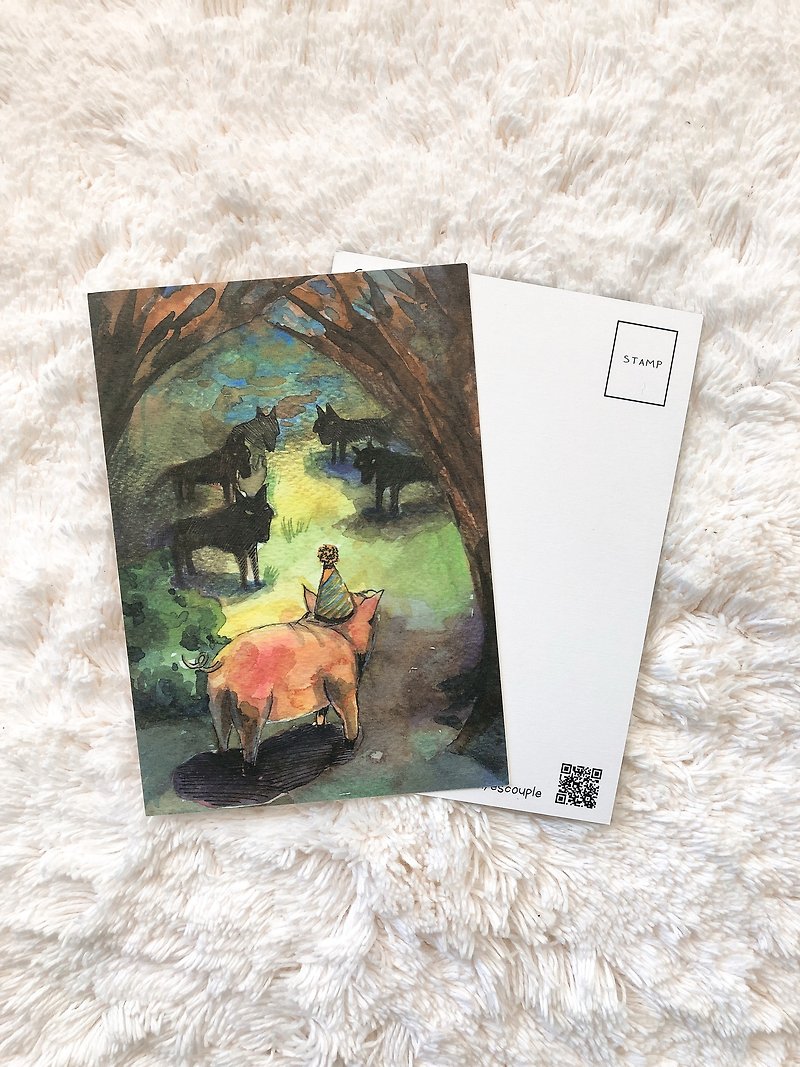 Animal Postcard Pig walked into wolf's party - Cards & Postcards - Paper Black