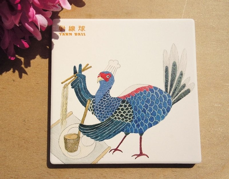 Sewing ball Taiwan endemic animal / Swinhoe's Pheasant cook noodle / ceramic absorbent coasters - ที่รองแก้ว - วัสดุอื่นๆ สีน้ำเงิน