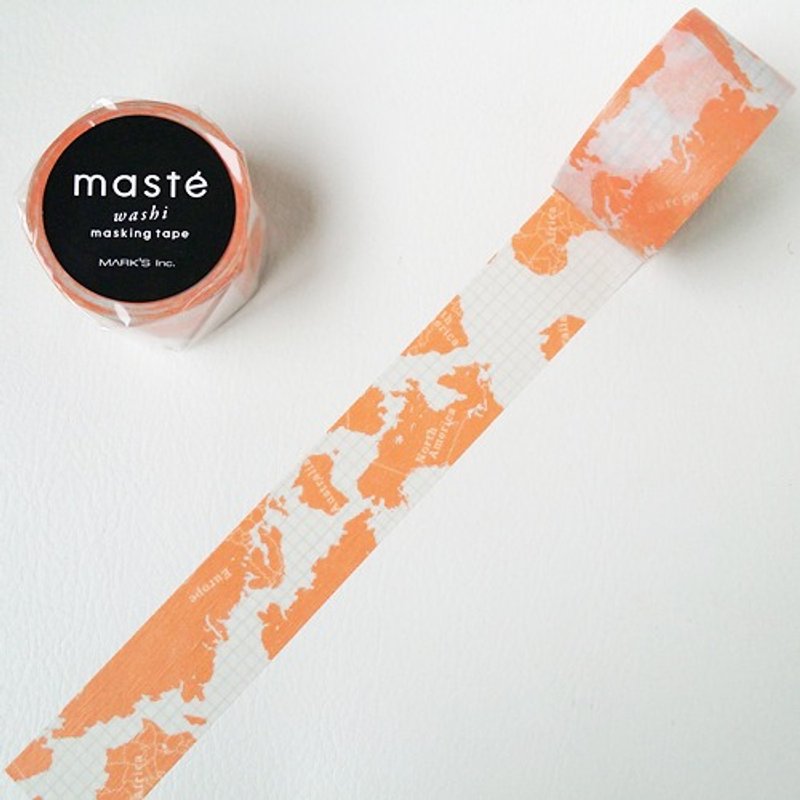 maste and paper tape Travel Series [World Map (MST-MKT150-H)] engraved version - Washi Tape - Paper Orange