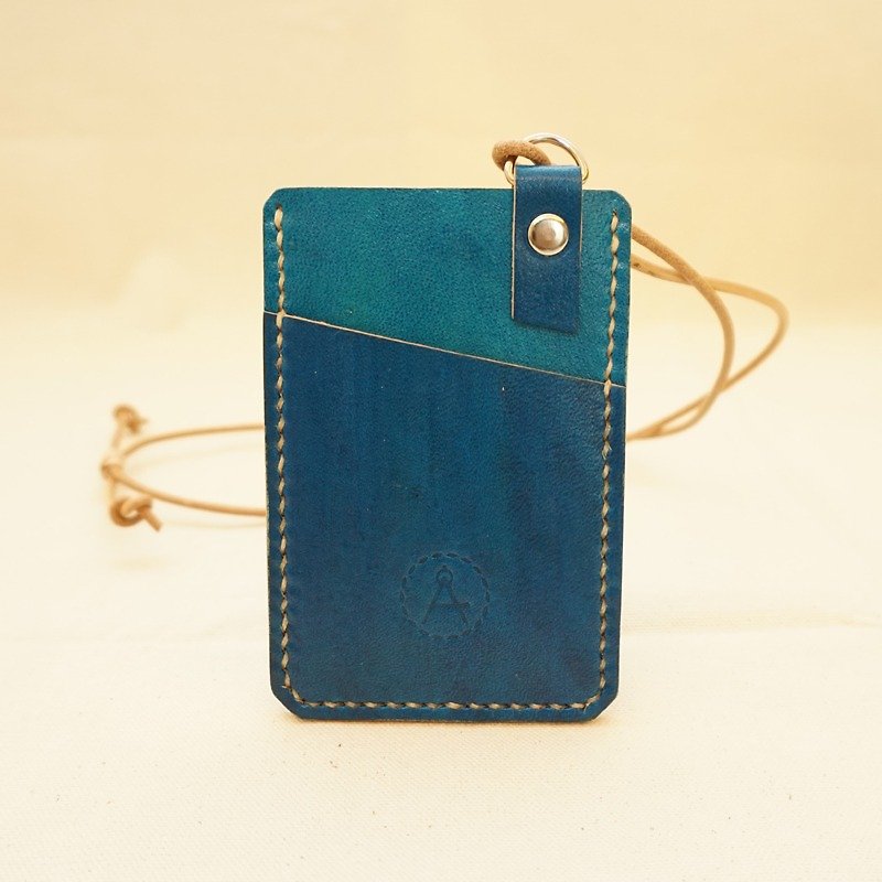 Hand-dyed leather travel card sets of documents folder - navy blue - ที่ใส่บัตรคล้องคอ - หนังแท้ สีน้ำเงิน