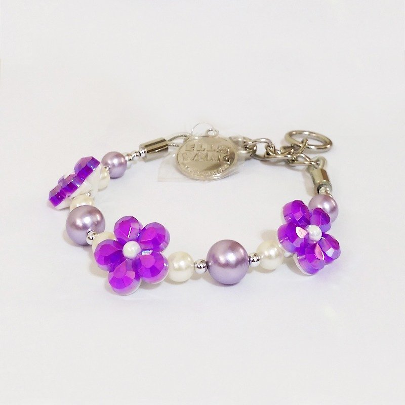 Ella Wang Design Three-dimensional Flower Pearl Collar-Pink Purple Pet Collar Fashion Handmade Size:XS~M+ - Collars & Leashes - Plastic Purple