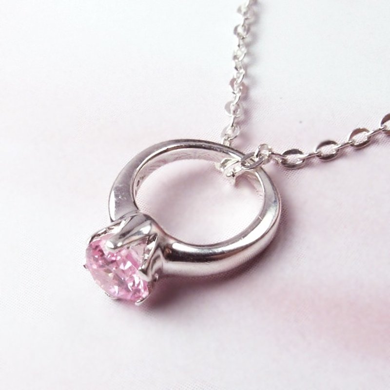 誕生石 項鍊 愛情力量‧10月 誕生石 純銀項鍊-64DESIGN - 項鍊 - 其他金屬 粉紅色