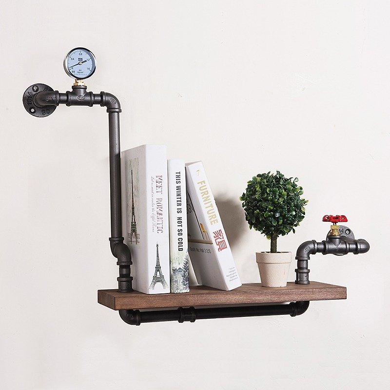 Industrial Bookcase Pipe Shelf Boards Reclaimed Galvanized Steel and Reused Wood - กล่องเก็บของ - ไม้ สีกากี