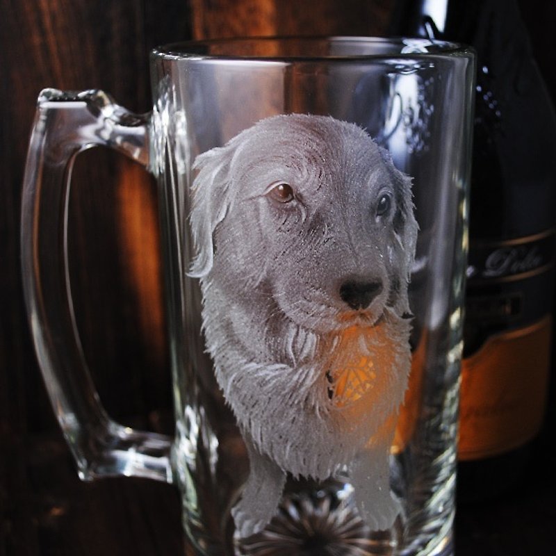 740cc [custom-made pet] (realistic version) pet dog beer mug carving golden retriever customized - แก้วไวน์ - แก้ว 