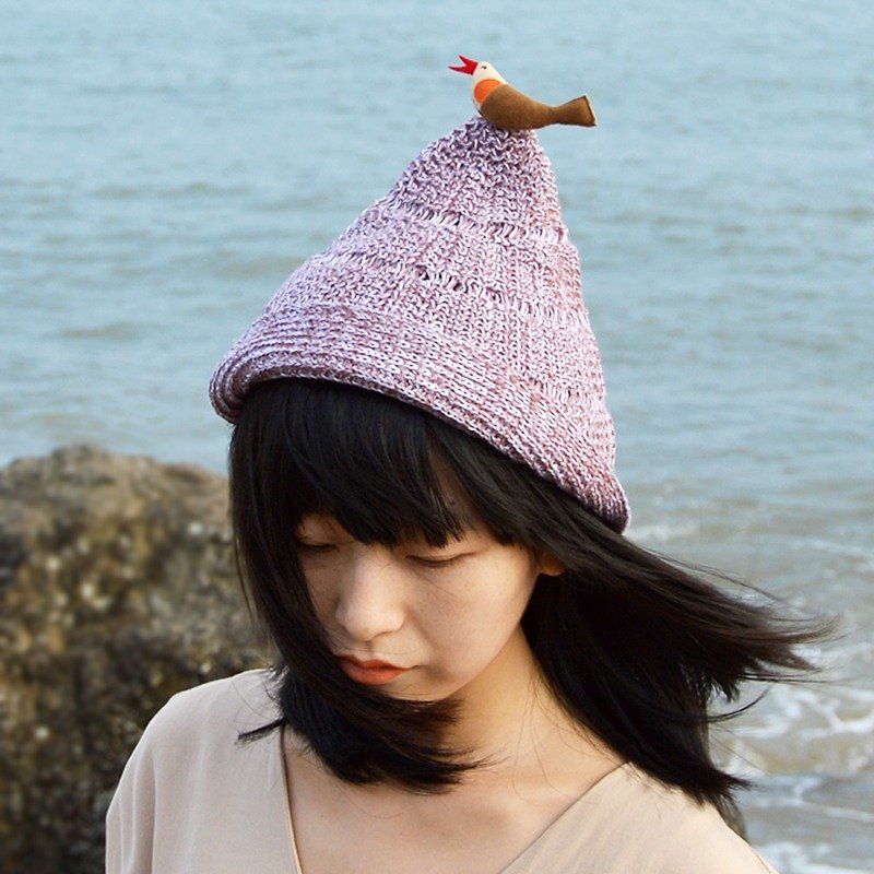 手作りのニットウールの帽子美しい鳥の魔女帽子セン学科 - 帽子 - その他の素材 ブラウン