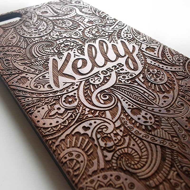 Real wood engraved iPhone SE / 6 / 6 Plus / 7 / 7 Plus case Paisley - เคส/ซองมือถือ - ไม้ สีนำ้ตาล