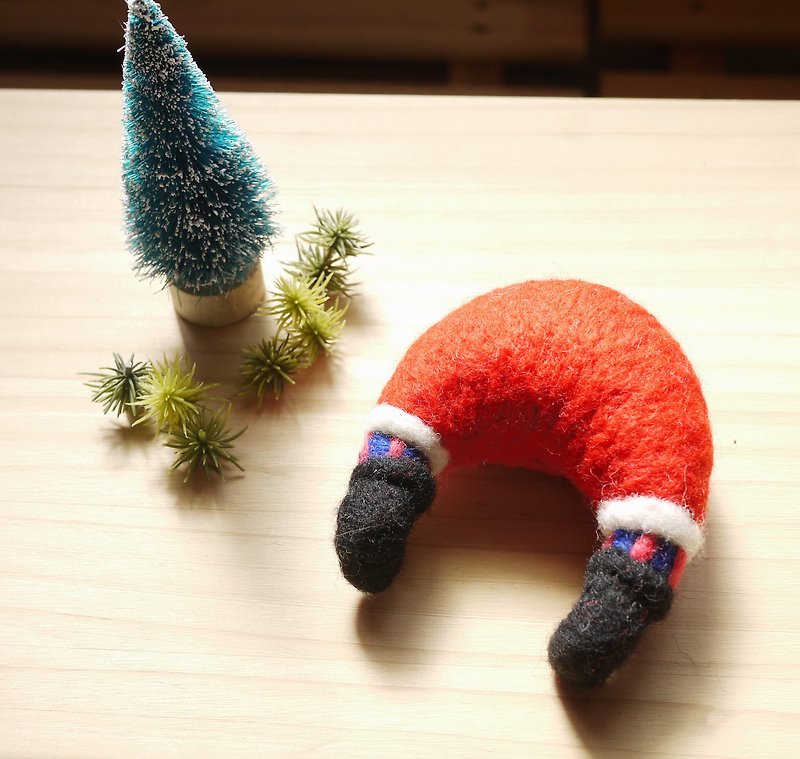 <Christmas Limited> wool felt Santa Claus ass (red and blue striped socks) - wealthy - แม็กเน็ต - ขนแกะ 