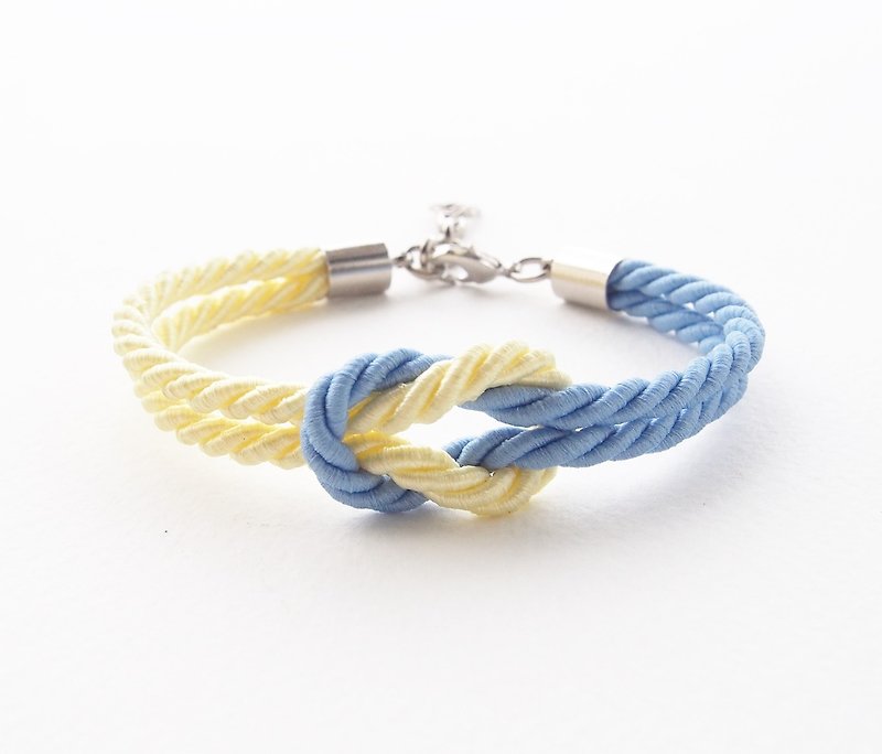 Young corn yellow and Matte cornflower blue rope knot bracelet - สร้อยข้อมือ - วัสดุอื่นๆ สีเหลือง