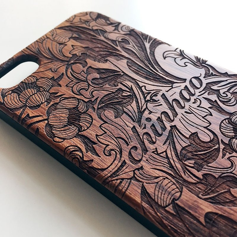 Real wood engraved iPhone SE / 6 / 6 Plus case F002 - เคส/ซองมือถือ - ไม้ สีนำ้ตาล