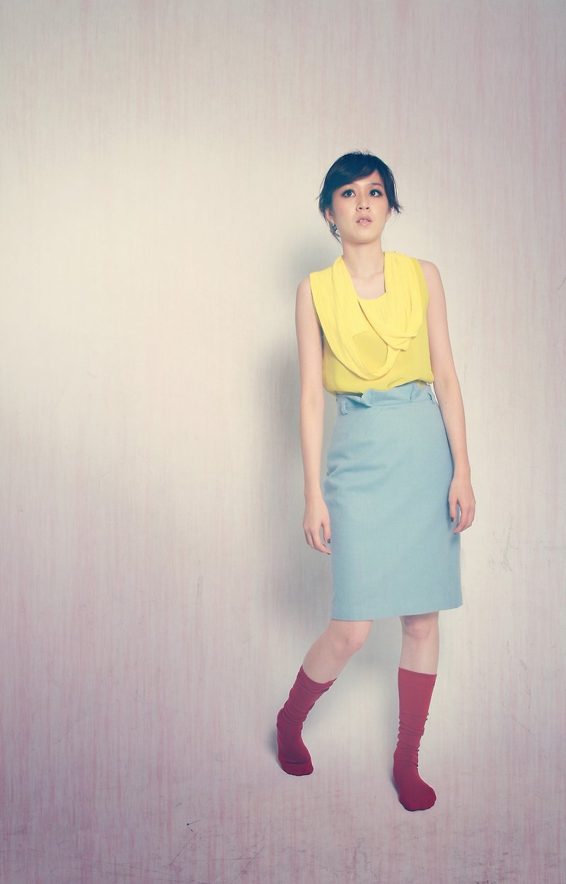 Procope Pencil Skirt - กระโปรง - วัสดุอื่นๆ สีน้ำเงิน