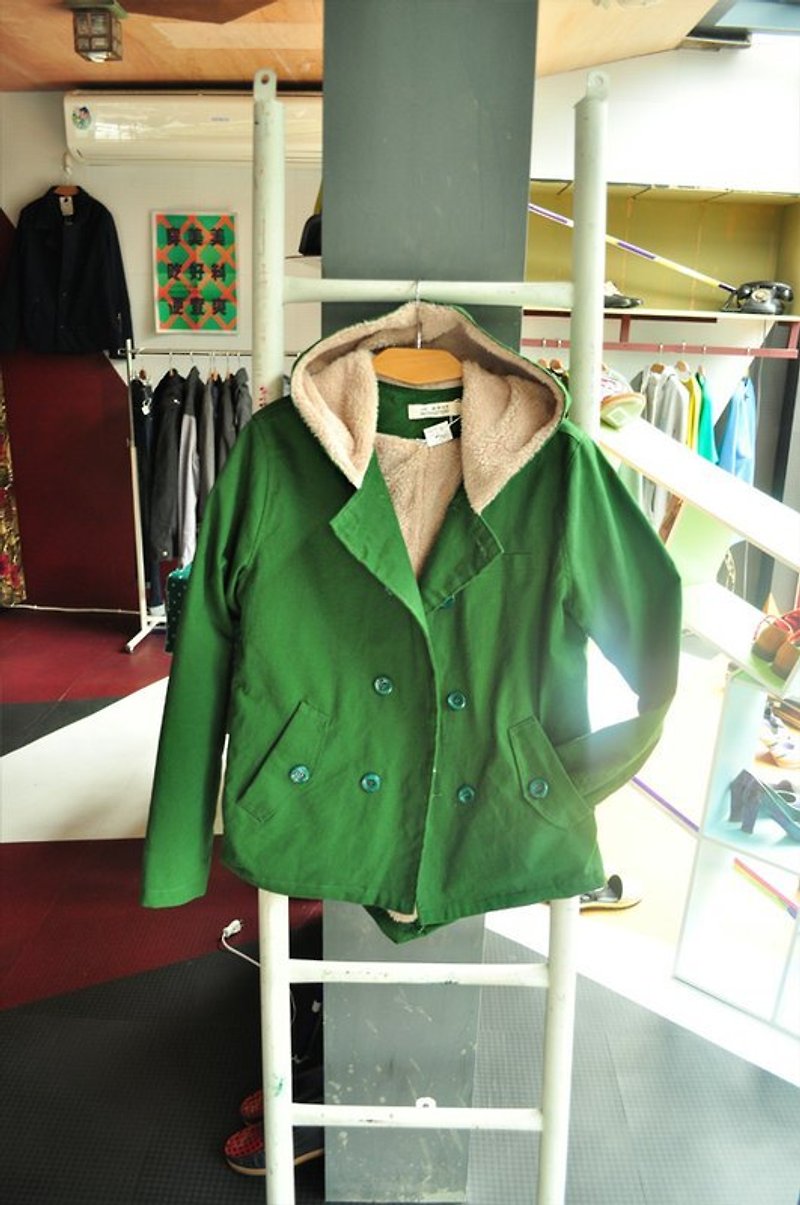 hi冬天．綠毛料外套 - ジャケット - その他の素材 グリーン